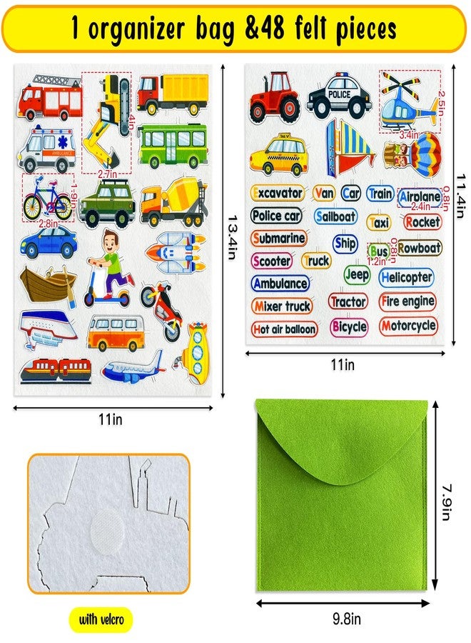 PENGFULL Felt Transportation Vehicles Learning Pieces,48 Felt Flannel Board Pieces,Air Land Sea Airplane Learning for Toddlers for Kindergarten,Preschool,Toddlers - Image 2